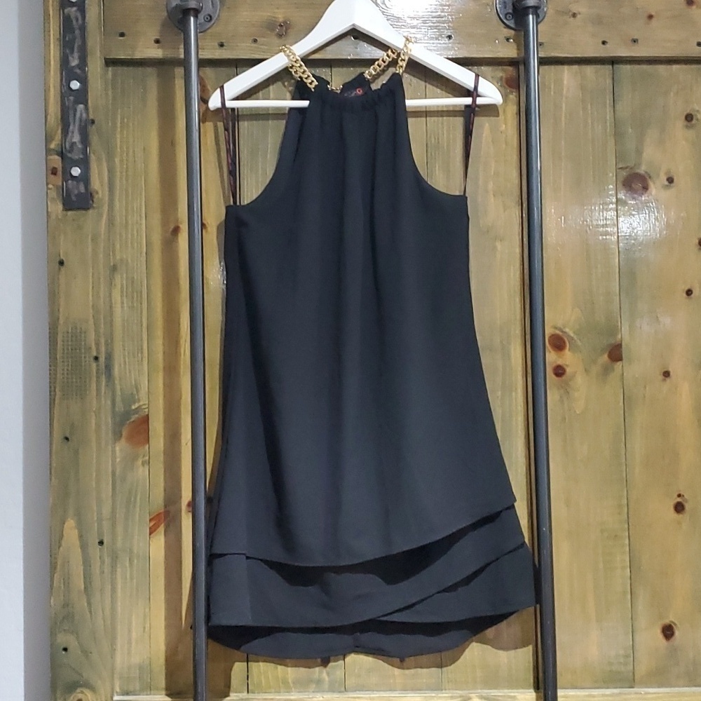 GUESS LITTLE BLACK DRESS CHUNKY GOLD CHAIN LAYERED CLUBWEAR GOING OUT SMALL